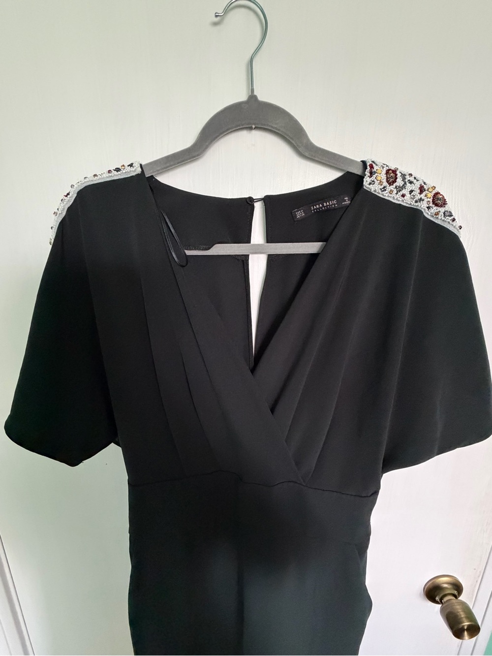 Zara Black Jumpsuit with Beaded Shoulder Detail